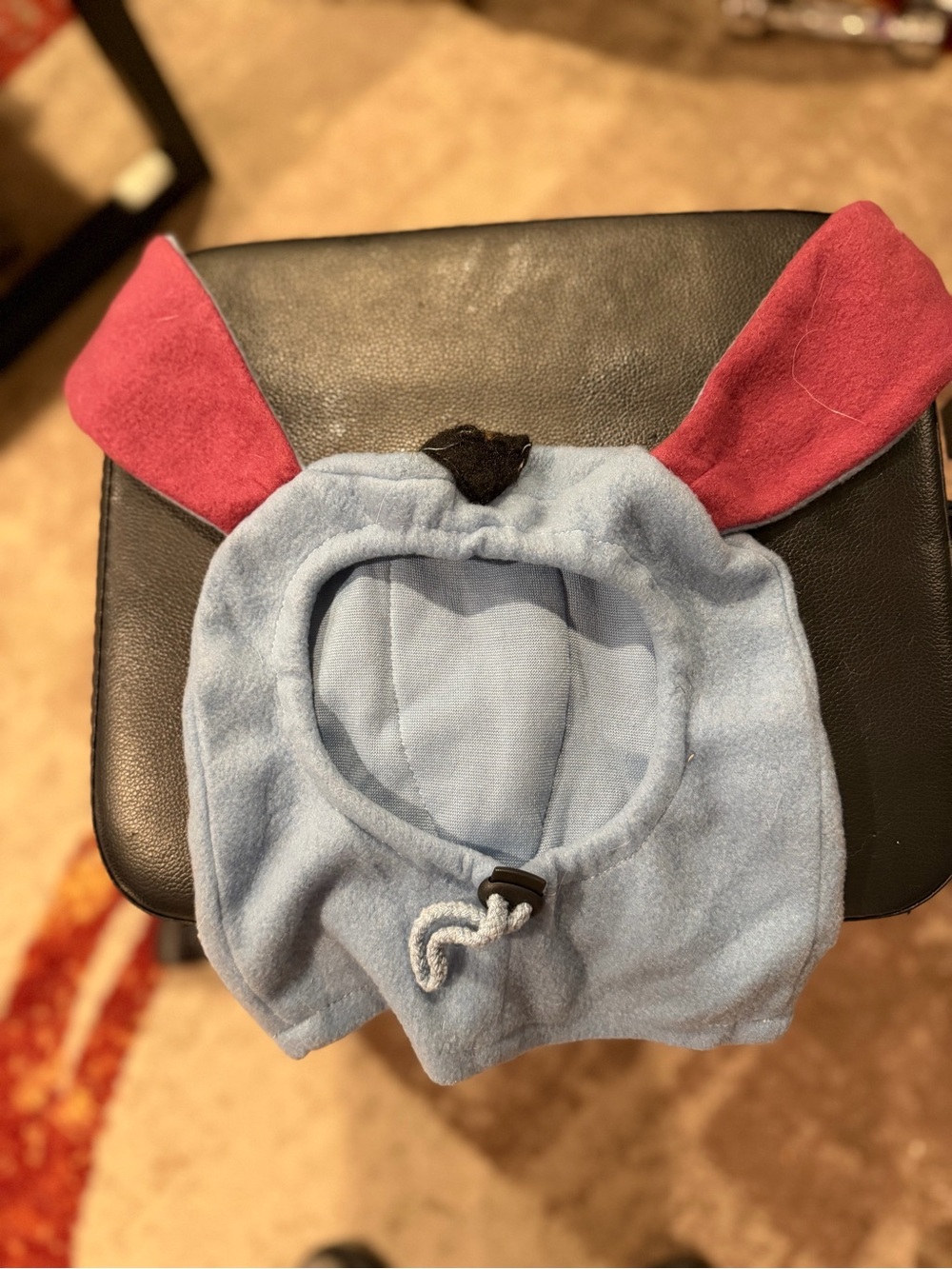 Dog M/L Plush Eore Hat w/ tail- Light Blue with Pink Ears